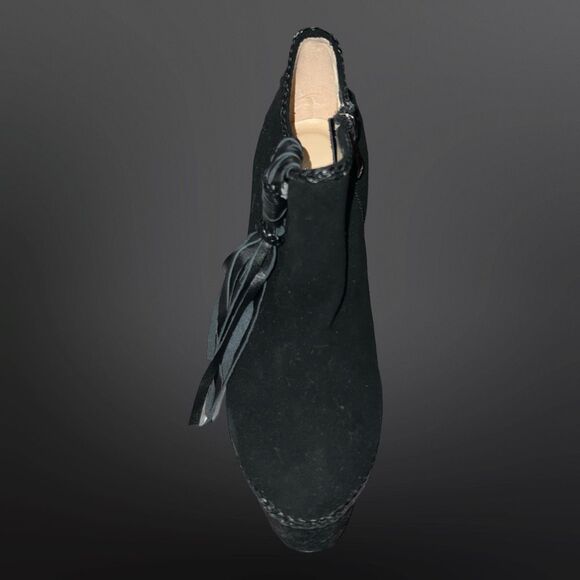 (1) Christian Louboutin Sultane Black Suede Braided Leather Trim Ankle RT Boot - Picture 3 of 13
